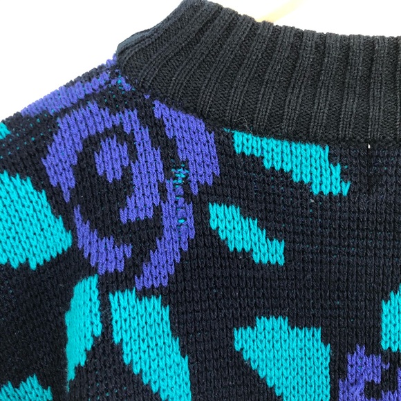 Erika Vintage Purple Rose Crew Neck Sweater Medium 90s Y2K - Picture 6 of 9